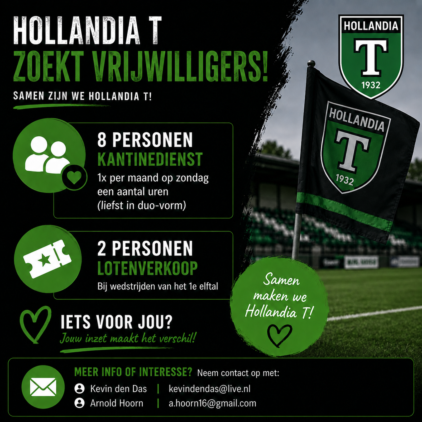 Hollandia T zoekt vrijwilligers